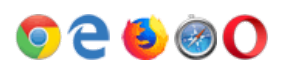 five logos browsers: Google Chrome, Edge, Mozilla Firefox, Safari, Opera