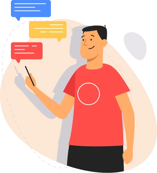 Man using a smartphone with message bubbles illustration