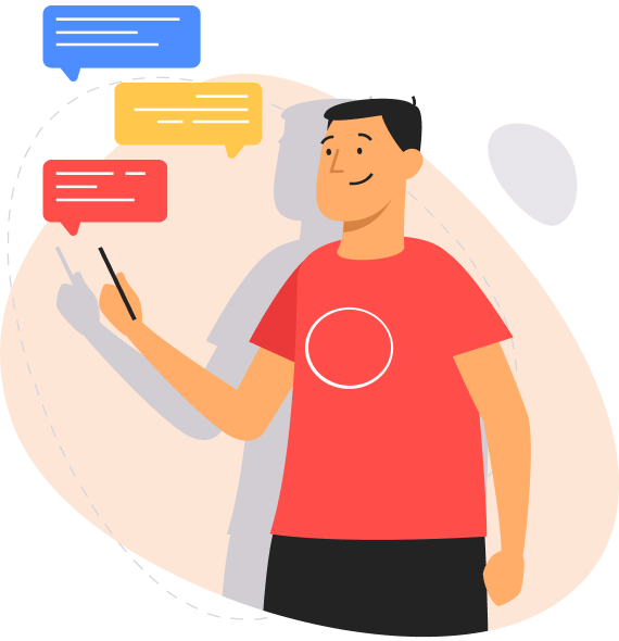 Man using a smartphone with message bubbles illustration
